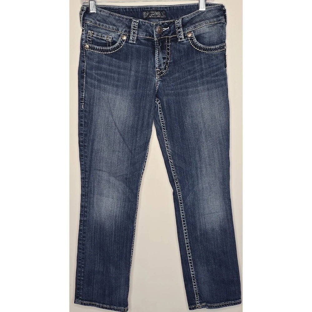 Silver Jeans Co Suki Capri Jeans Sz W28 Curvy Low Rise Stretch Thick Stitch Blue